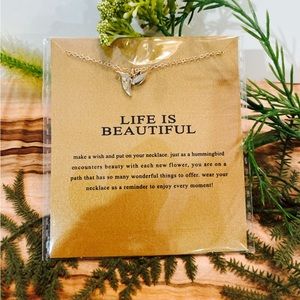 Handmade Life is Beautiful Hummingbird Necklace Perfect Gift Gold Plated